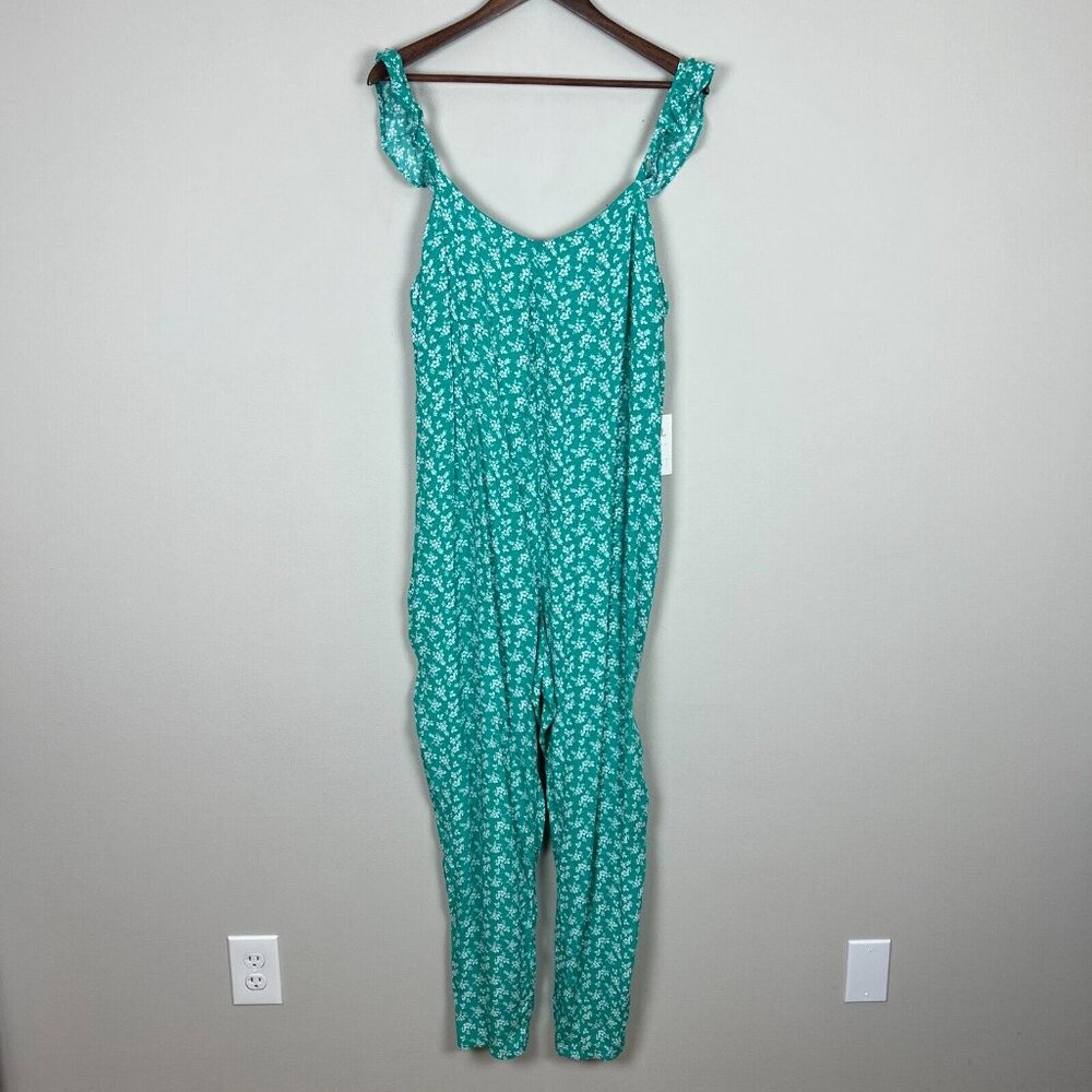 The Nines by HATCH Maternity Jumpsuit XL Green Floral Sleeveless Ruffle New NWT